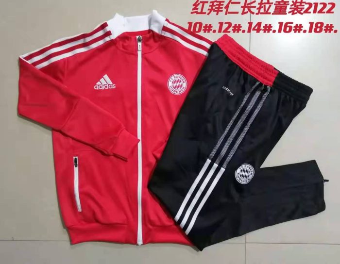 Bayern Munich 21-22 Red Children's Long Zipper Jacket - 图片 3