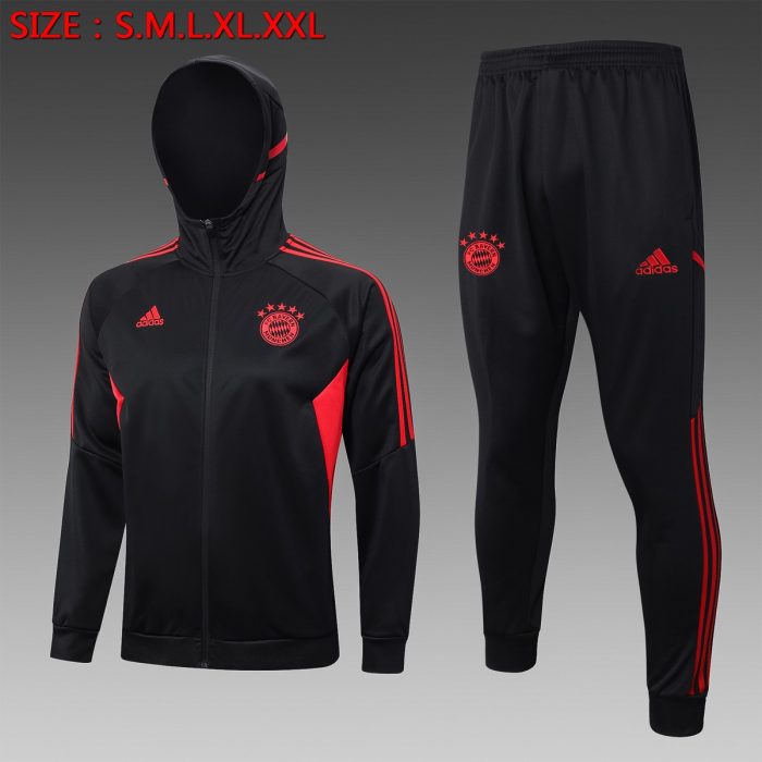 Bayern Munich 23-24 Black Long Zip Jacket with Hood - 图片 2