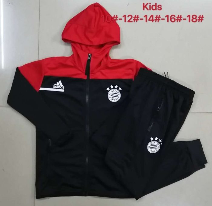 2021 Bayern Munich Black Children's Long Zipper Jacket with Hood - 图片 3