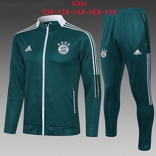 JER-6550_1 Bayern Munich 21-22 Dark Green Children's Long Zip Jacket - 图片 1