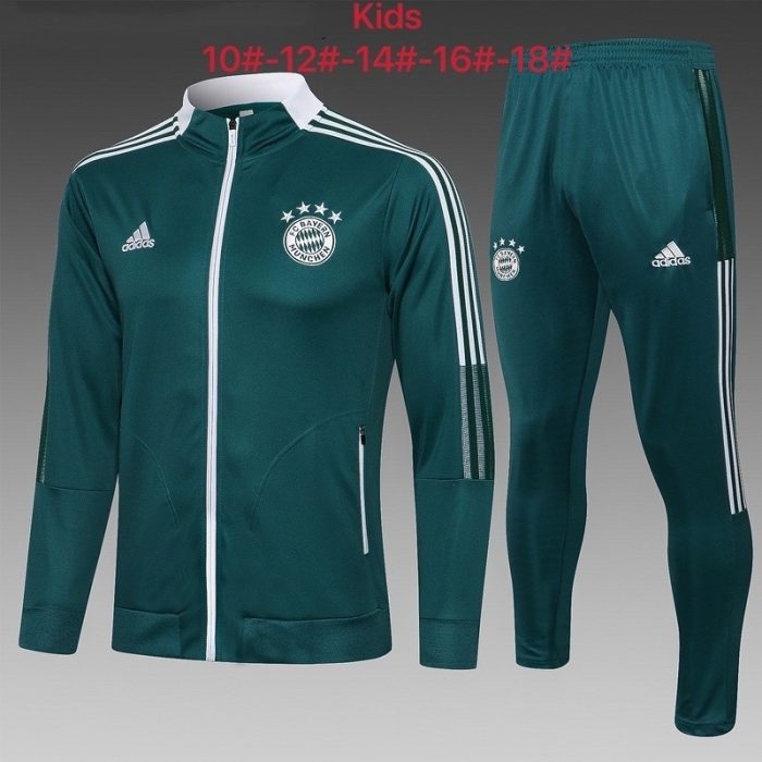 Bayern Munich 21-22 Dark Green Children's Long Zip Jacket - 图片 2