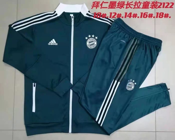 Bayern Munich 21-22 Dark Green Children's Long Zip Jacket - 图片 3