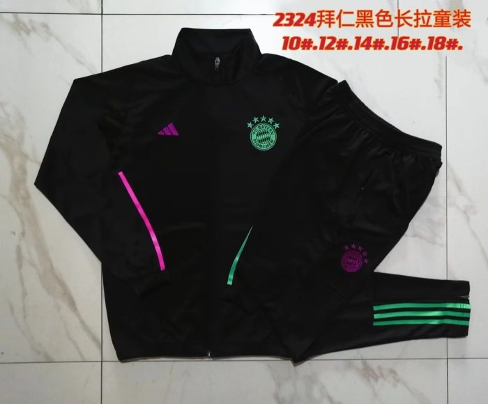 Bayern Munich 23-24 Black Children's Long Zipper Jacket - 图片 3