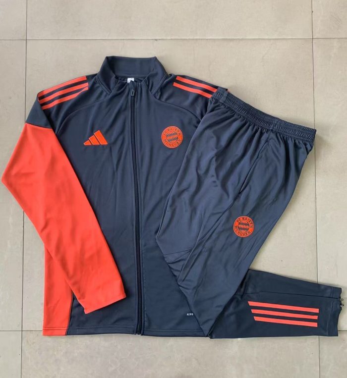 Bayern Munich Long Sleeve Training Suit Dark Gray with Orange Sleeves - 图片 9