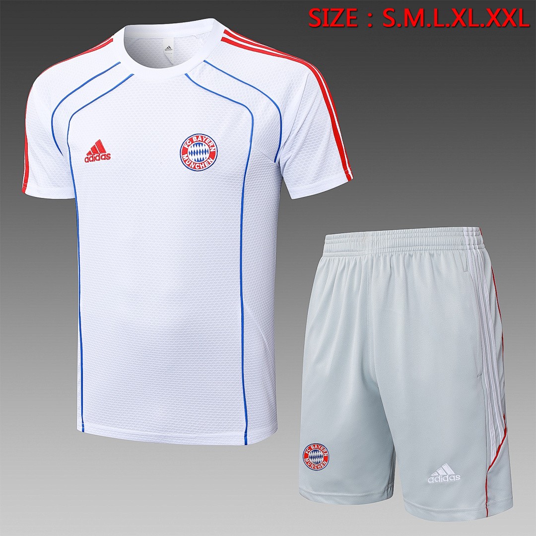 Bayern Munich 2526 Retro Short Sleeve T-Shirt White with Blue Trim