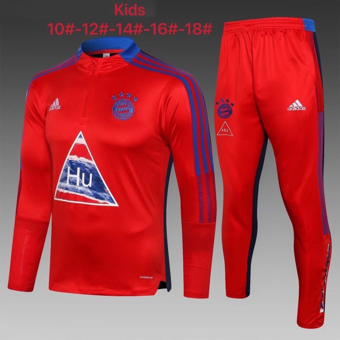 Bayern Munich 21-22 Half-Zip Red (Blue Trim) Kids - 图片 2