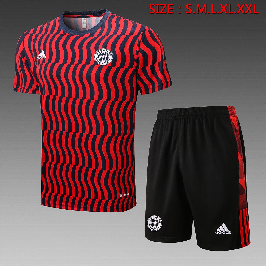Bayern Munich 22/23 Stripe Black Red Short Sleeve Training Set with 5-Point Shorts
