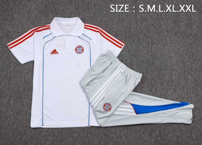 Bayern Munich Retro Polo Shirt - White with Blue Trim - 图片 2