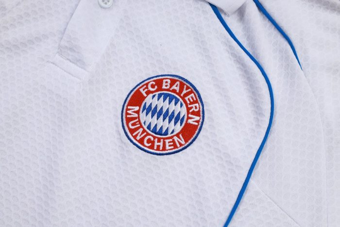 Bayern Munich Retro Polo Shirt - White with Blue Trim - 图片 6