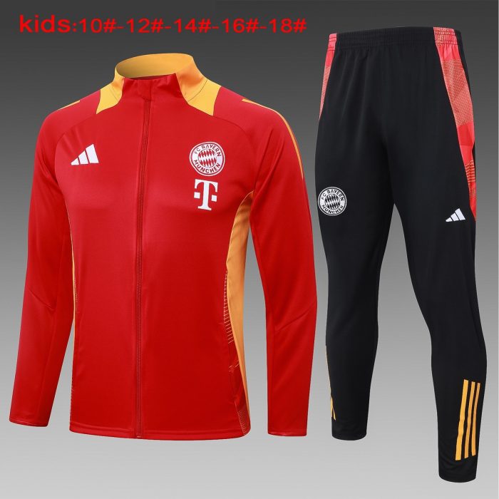 Bayern Munich 24-25 Red Children's Long Zipper Jacket - 图片 2