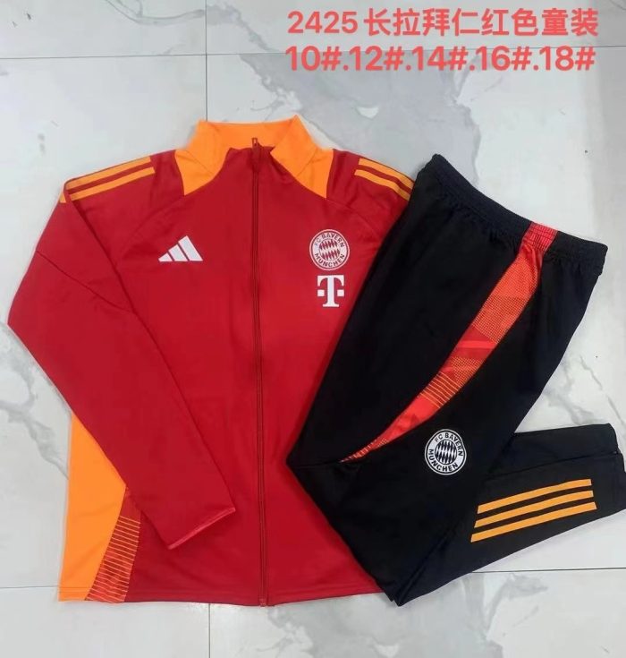 Bayern Munich 24-25 Red Children's Long Zipper Jacket - 图片 4