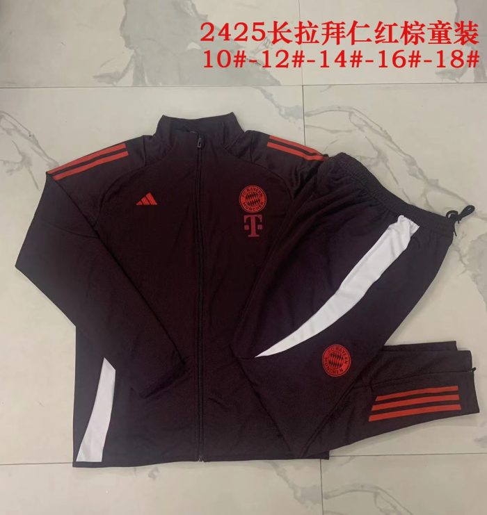 Bayern Munich 24/25 Long Zip Jacket Red Brown Kids - 图片 3