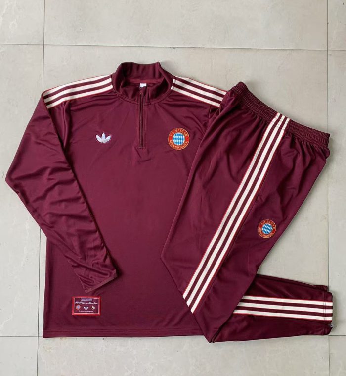Bayern Munich Kids Retro Half-Zip Jacket Dark Maroon - 图片 3