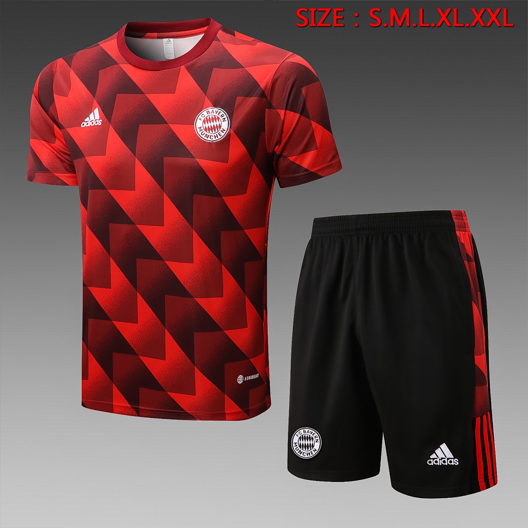 Bayern Munich 22-23 Red Splatter Print Short Sleeve Training Suit with 5-Panel Shorts