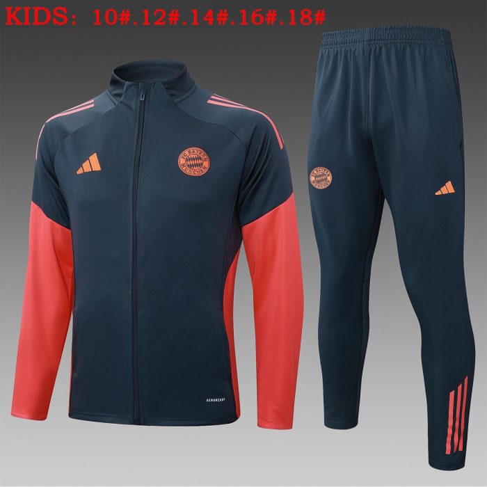 Bayern Munich Children's Long Sleeve Jacket, Dark Grey with Orange Sleeves - 图片 2