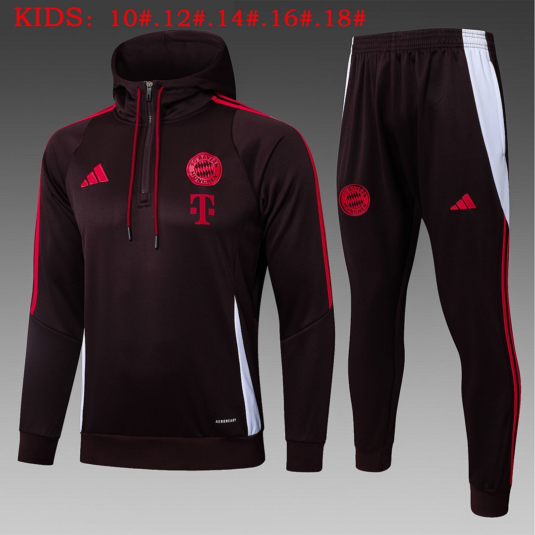 JER-6648_1 Bayern Munich 24/25 Half-Zip Hoodie Red Brown Kids - 图片 1