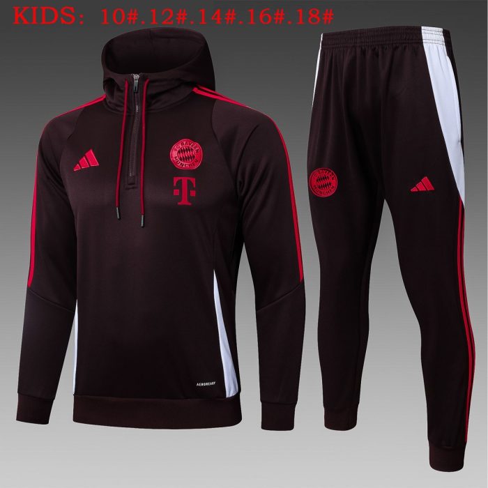 Bayern Munich 24/25 Half-Zip Hoodie Red Brown Kids - 图片 2