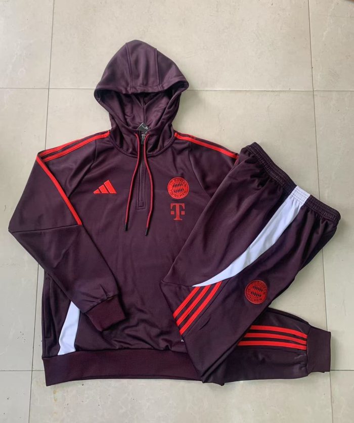 Bayern Munich 24/25 Half-Zip Hoodie Red Brown Kids - 图片 3