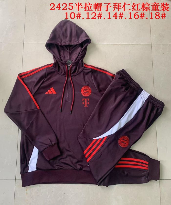 Bayern Munich 24/25 Half-Zip Hoodie Red Brown Kids - 图片 4