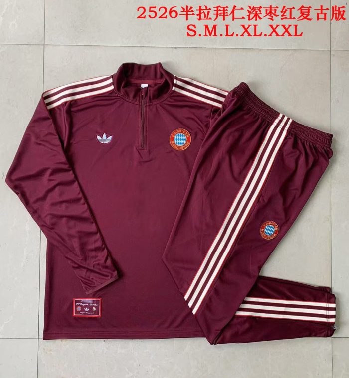 Bayern Munich Semi-Zip Jacket Dark Maroon Retro Edition - 图片 9