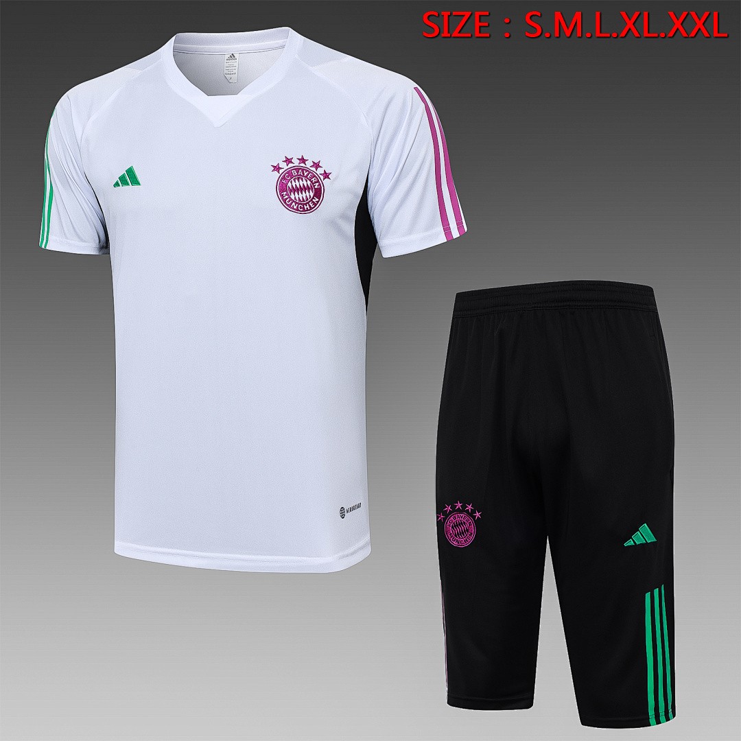 Bayern Munich 23-24 White Short Sleeve Training Set with 3/4 Pants