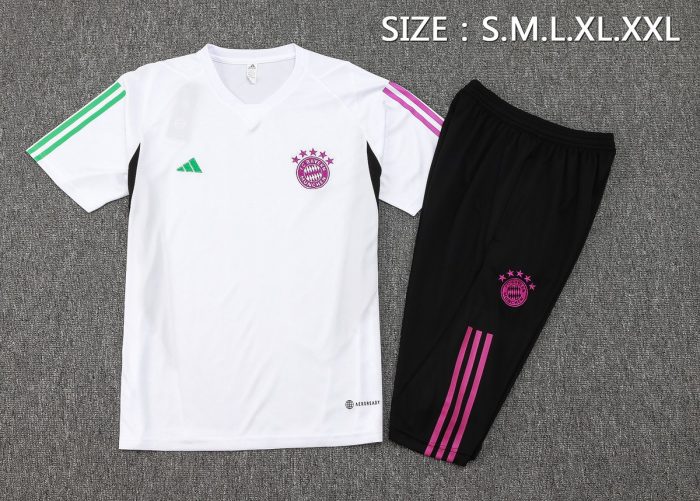 Bayern Munich 23-24 White Short Sleeve Training Set with 3/4 Pants - 图片 2