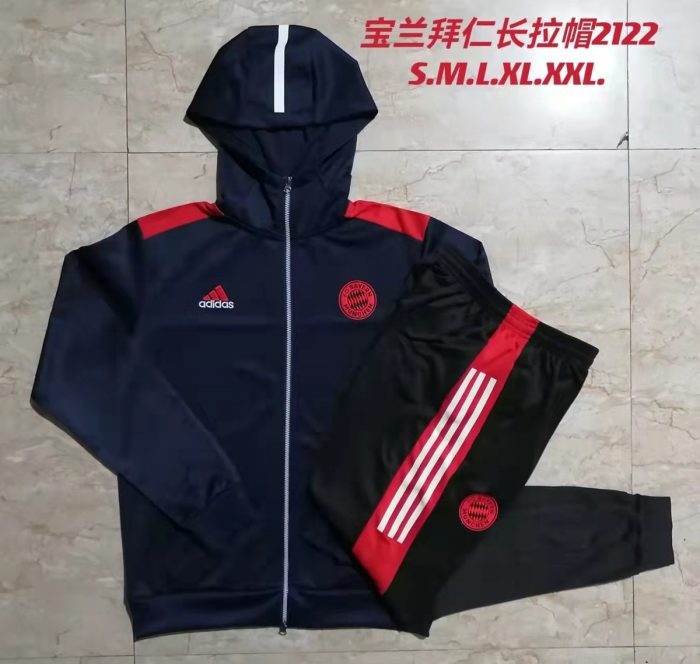 Bayern Munich 21/22 Champions League Blue Long Zip Jacket with Hood - 图片 9