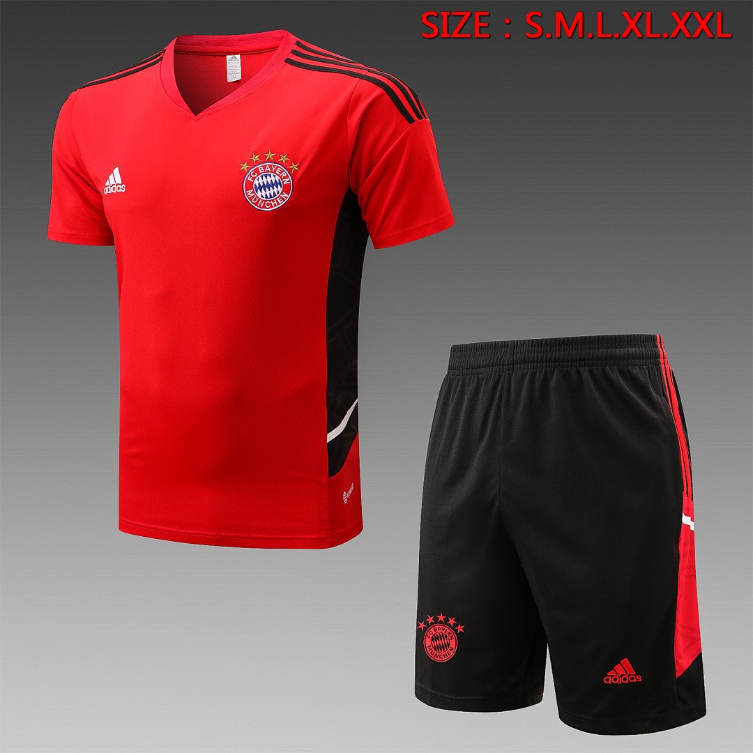 Bayern Munich 22-23 Red Short Sleeve Training Set with 5-Inch Shorts
