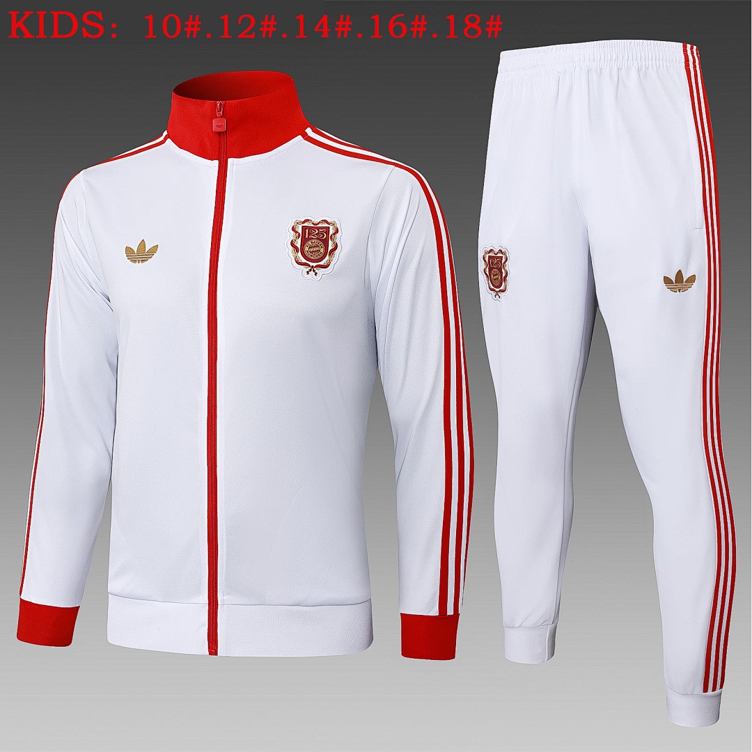 JER-6678_1 Bayern Munich 125th Anniversary Edition White Children's Long Zipper Jacket - 图片 1
