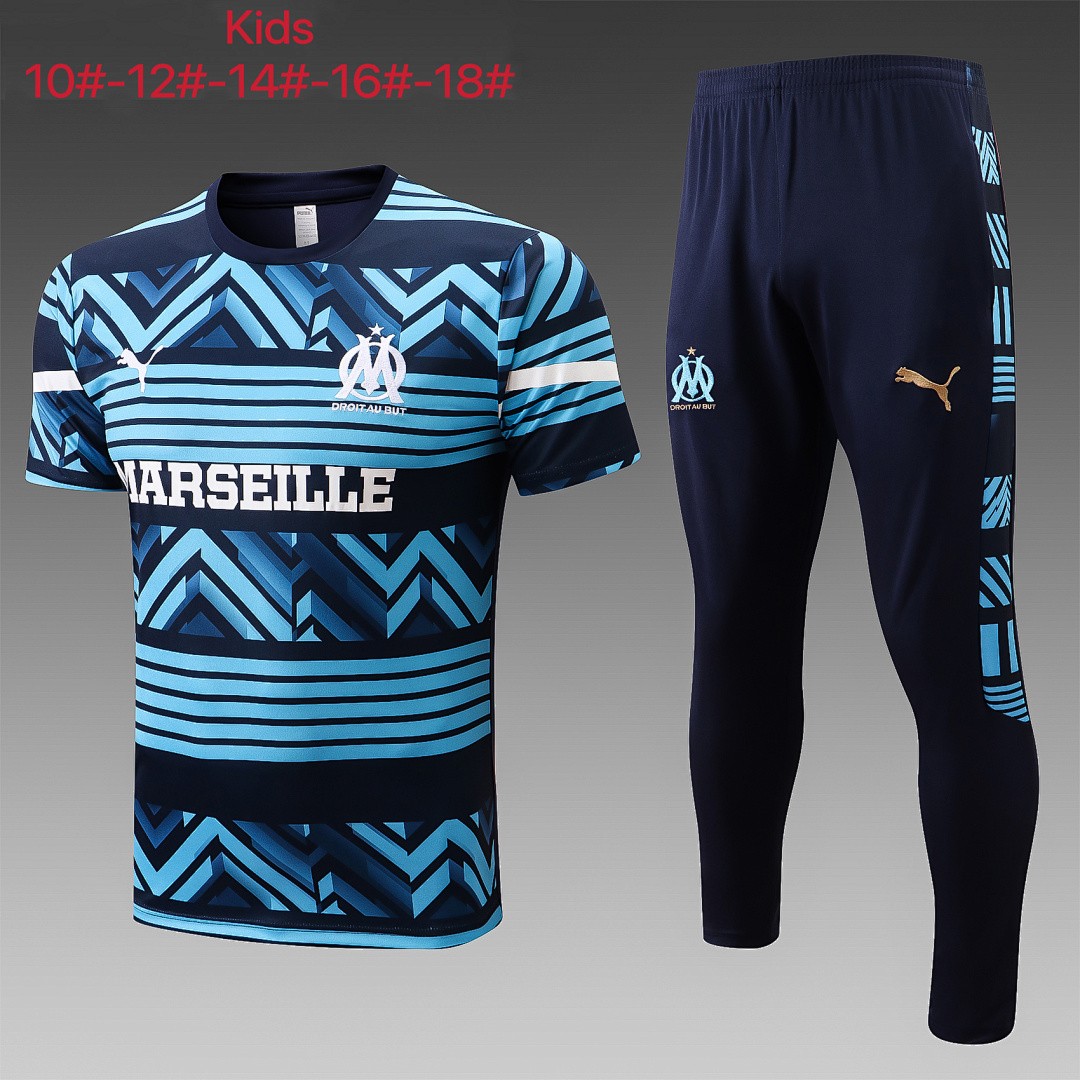 Olympique de Marseille 22/23 Kids Navy Blue Short Sleeve