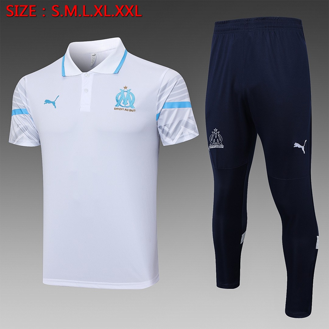 Olympique de Marseille 22/23 Polo White with Blue Trim