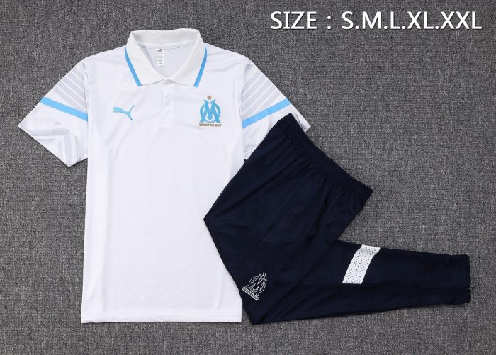 Olympique de Marseille 22/23 Polo White with Blue Trim - 图片 2