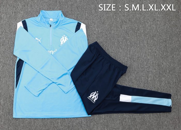 Olympique de Marseille 23-24 Half-Zip Jacket Sky Blue with White-Blue Shoulders - 图片 2