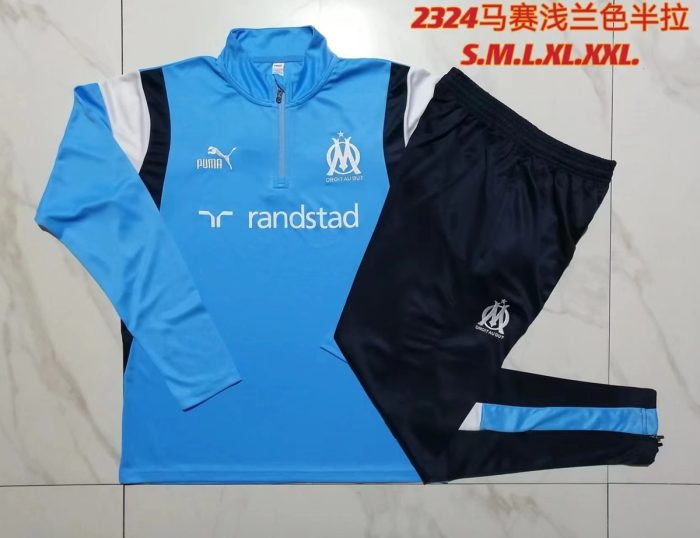 Olympique de Marseille 23-24 Half-Zip Jacket Sky Blue with White-Blue Shoulders - 图片 9