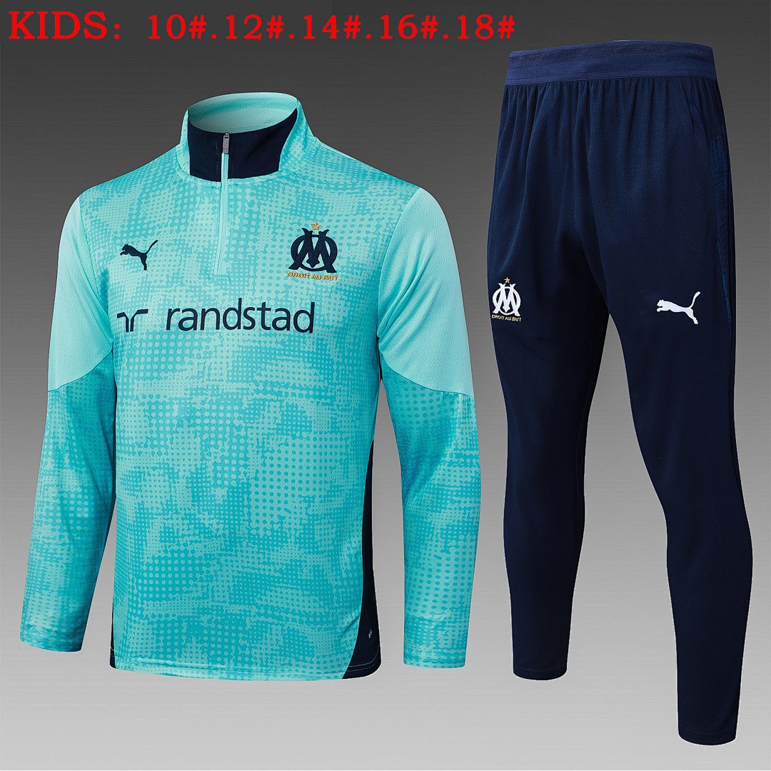 Olympique de Marseille Kids' Half-Zip Jacket Light Green Splatter
