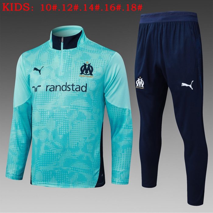 Olympique de Marseille Kids' Half-Zip Jacket Light Green Splatter - 图片 2