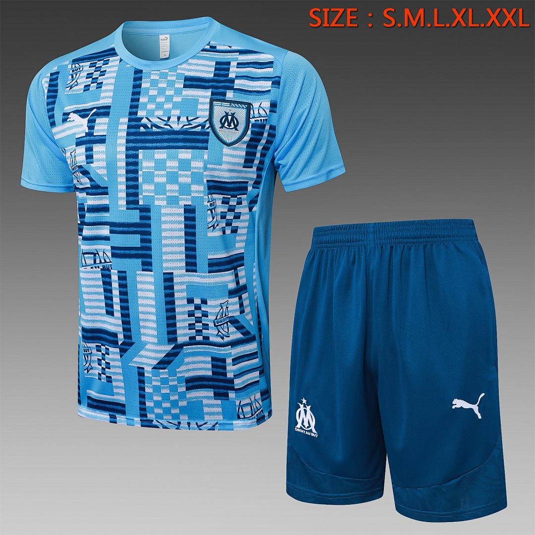 Olympique de Marseille 24-25 Short Sleeve Light Blue Splatter Training T-Shirt