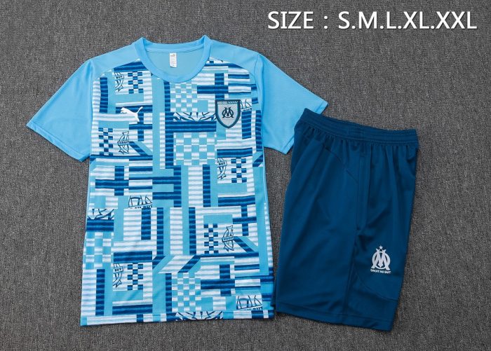 Olympique de Marseille 24-25 Short Sleeve Light Blue Splatter Training T-Shirt - 图片 2