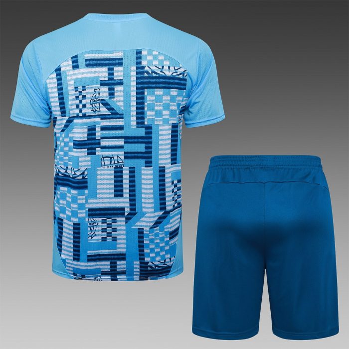 Olympique de Marseille 24-25 Short Sleeve Light Blue Splatter Training T-Shirt - 图片 6