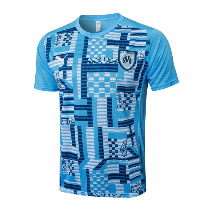 Olympique de Marseille 24-25 Short Sleeve Light Blue Splatter Training T-Shirt - 图片 8