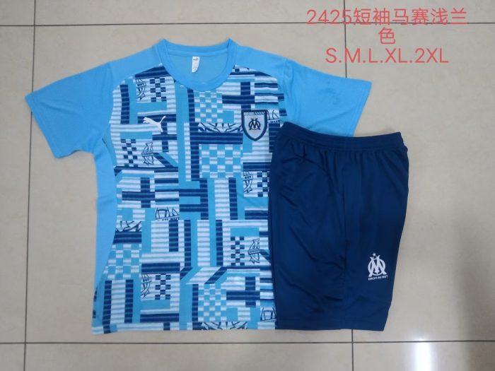 Olympique de Marseille 24-25 Short Sleeve Light Blue Splatter Training T-Shirt - 图片 9