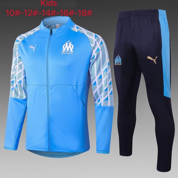 2021 Olympique de Marseille Light Blue Children's Jacket - 图片 2