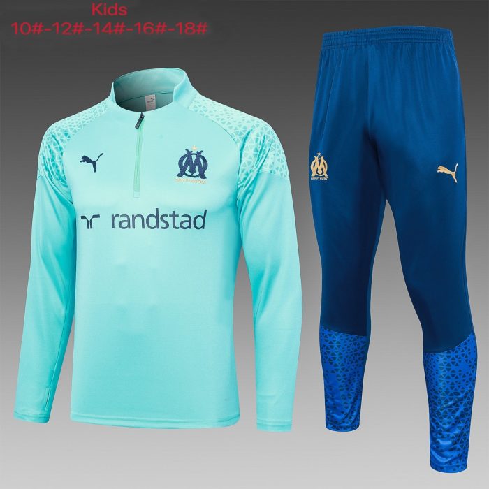 Olympique de Marseille 23-24 Half-Zip Jacket Kids Lake Blue - 图片 2