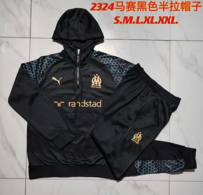 Olympique de Marseille 23-24 Half-Zip Hoodie Black - 图片 9