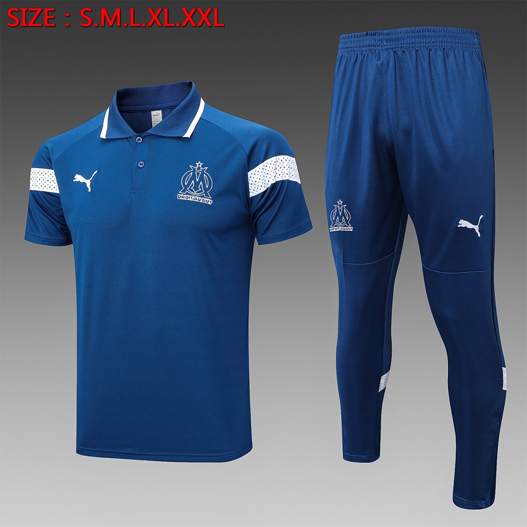 Olympique de Marseille 22/23 Polo Shirt Navy Blue with White Trim