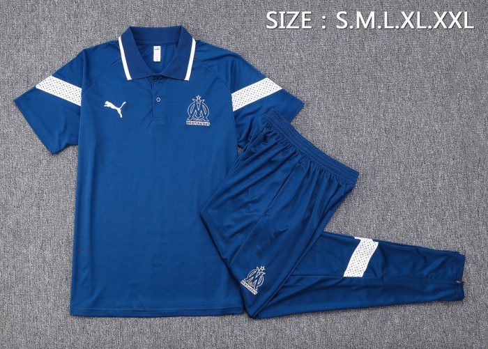 Olympique de Marseille 22/23 Polo Shirt Navy Blue with White Trim - 图片 2