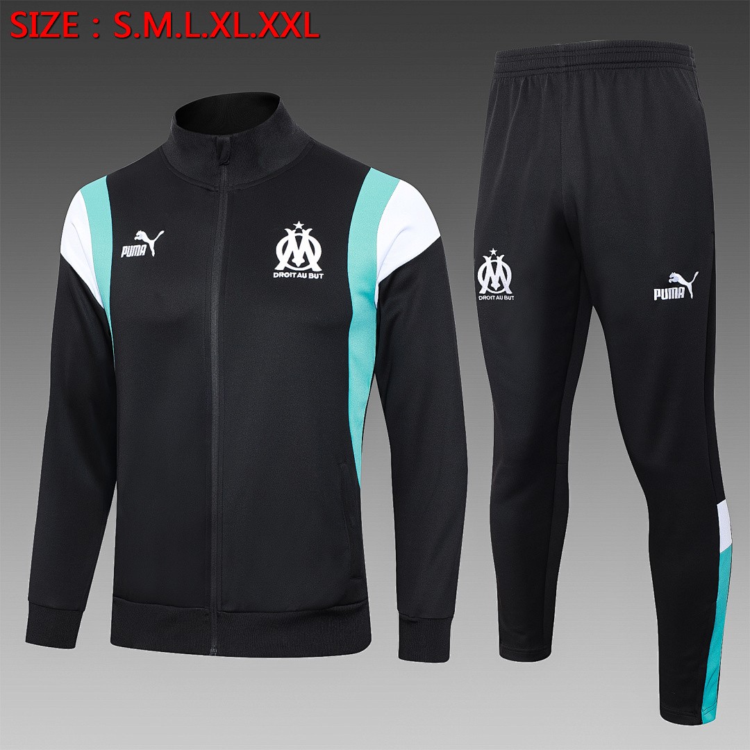 Olympique de Marseille 23-24 Black Training Jacket with White and Blue Shoulder