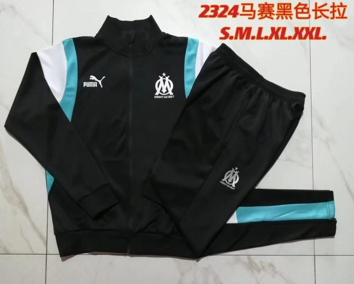 Olympique de Marseille 23-24 Black Training Jacket with White and Blue Shoulder - 图片 9