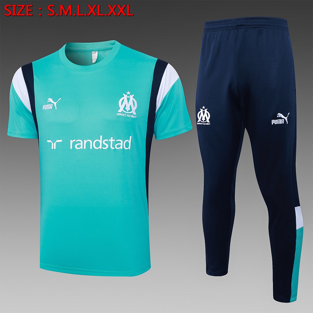 Olympique de Marseille 23-24 Short Sleeve Training Set in Lake Blue (with Pants)