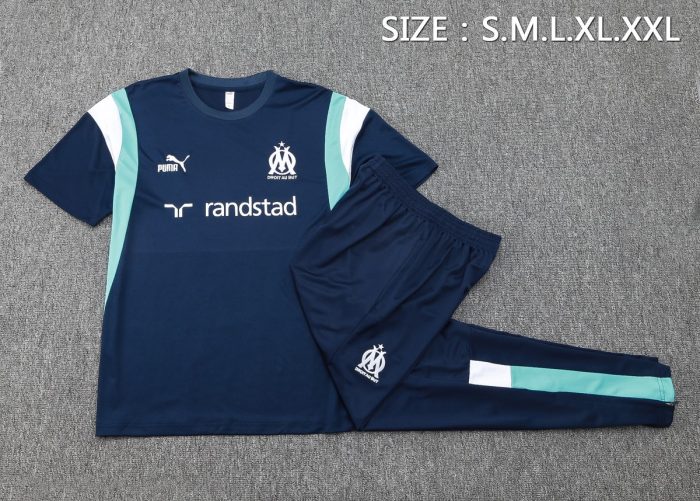 Olympique de Marseille 23-24 Short Sleeve Training Suit in Royal Blue (with Pants) - 图片 2